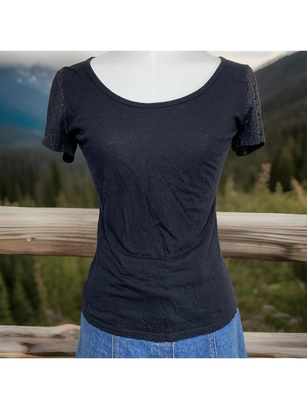 StyleMint T Shirt Women Size 1 Black Gold Metallic Sparkle Scoop Neck Short Slee